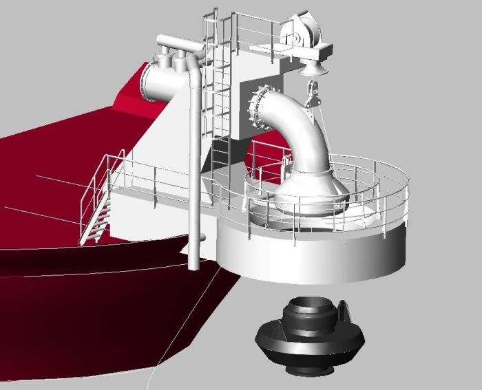 Bow discharge coupling dredging equipment